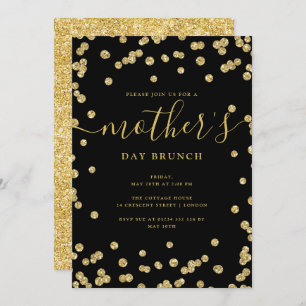 Elegant Gold Glitter Mother's Day Brunch Black  Invitation