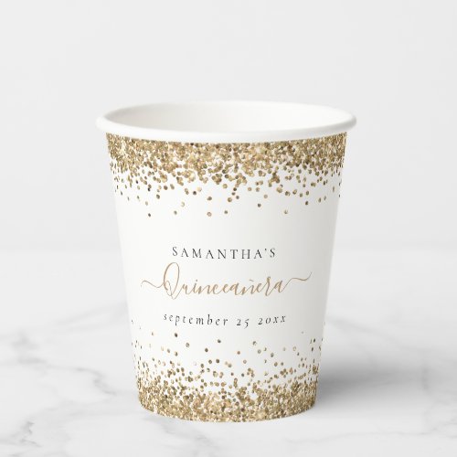 Elegant Gold Glitter Name Quinceaera Party Paper Cups