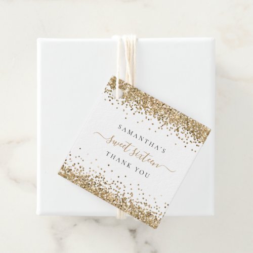 Elegant Gold Glitter Name Sweet Sixteen Thanks Favor Tags