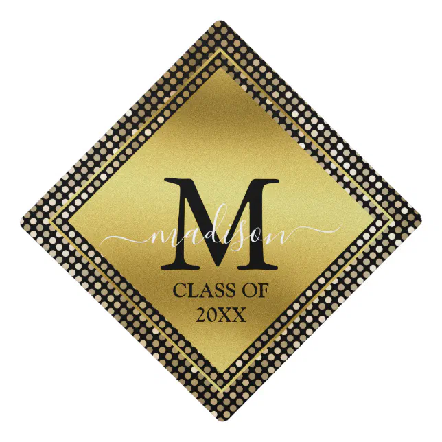 Elegant Gold Glitter Name Year School Graduation Cap Topper | Zazzle