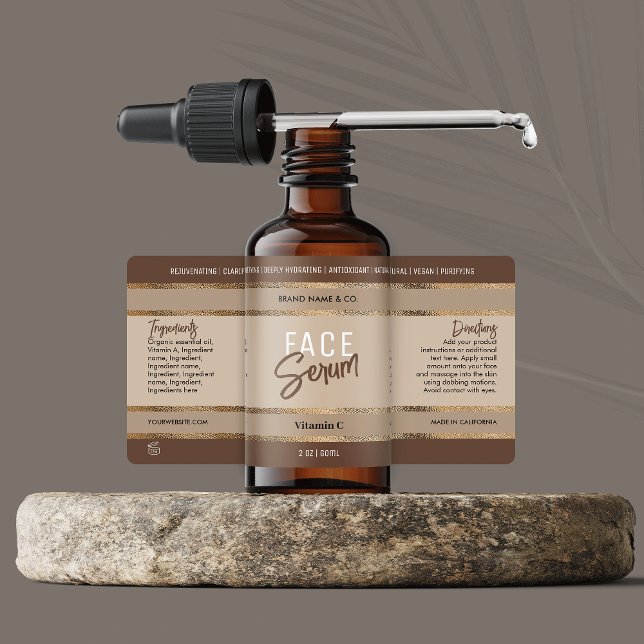 Elegant Gold Glitter Neutral Beige Cosmetic Bottle Label (Elegant gold glitter and beige cosmetic bottle wrap around label design)