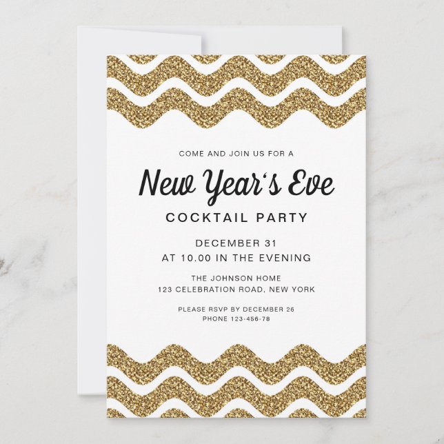 Elegant Gold Glitter New Years Eve Cocktail Party Invitation (Front)