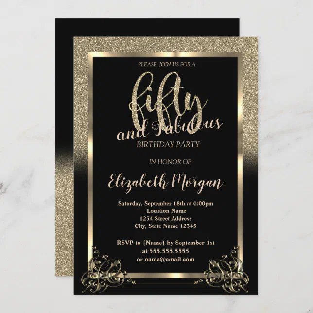 Elegant Gold Glitter Ombre 50th Birthday Party Invitation | Zazzle