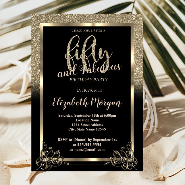 Elegant Gold Glitter Ombre 50th Birthday Party Invitation (Creator Uploaded)