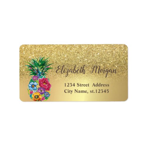 Elegant Gold Glitter Ombre Floral Pineapple Label