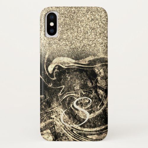 Elegant Gold Glitter Ombre Marble Monogram iPhone X Case