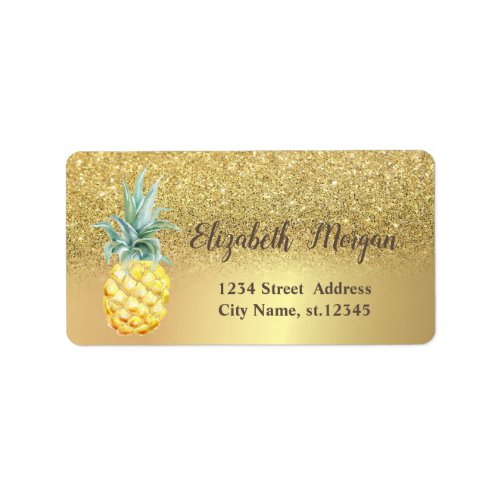 Elegant Gold Glitter Ombre Pineapple Label