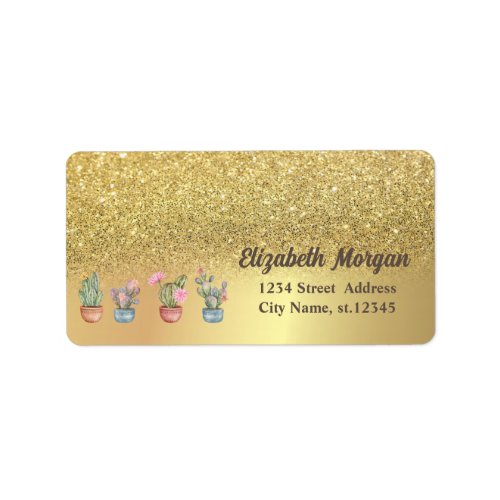 Elegant Gold Glitter Ombre Succulents Label