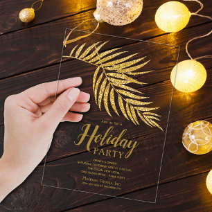 Elegant Gold Glitter Palm Holiday Christmas Acrylic Invitations