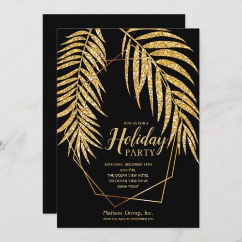 Elegant Gold Glitter Palm Holiday Christmas Invitation