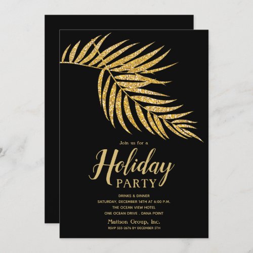 Elegant Gold Glitter Palm Holiday Christmas Invitation