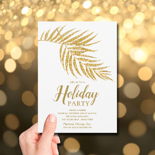Elegant Gold Glitter Palm Holiday Christmas Invitation