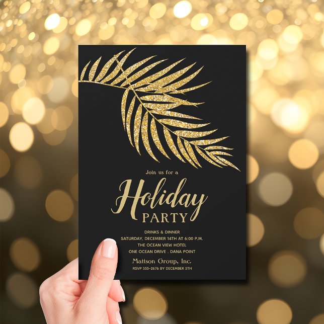 Elegant Gold Glitter Palm Holiday Christmas Invitation (Elegant Gold Glitter Palm Holiday Christmas Invitations - INSTANT DOWNLOAD and/or PRINTED)