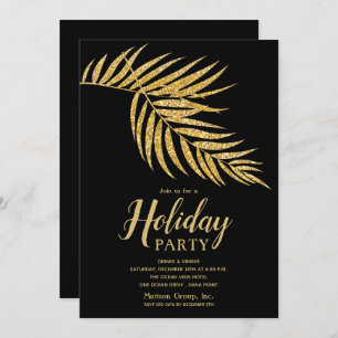 Elegant Gold Glitter Palm Holiday Christmas Invite