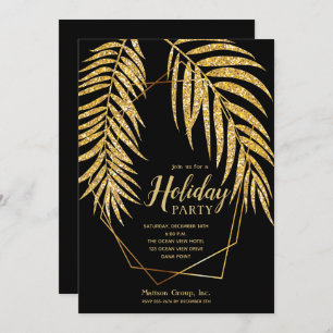Elegant Gold Glitter Palm Holiday Christmas Invite