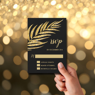 Elegant Gold Glitter Palm Holiday Christmas RSVP Card