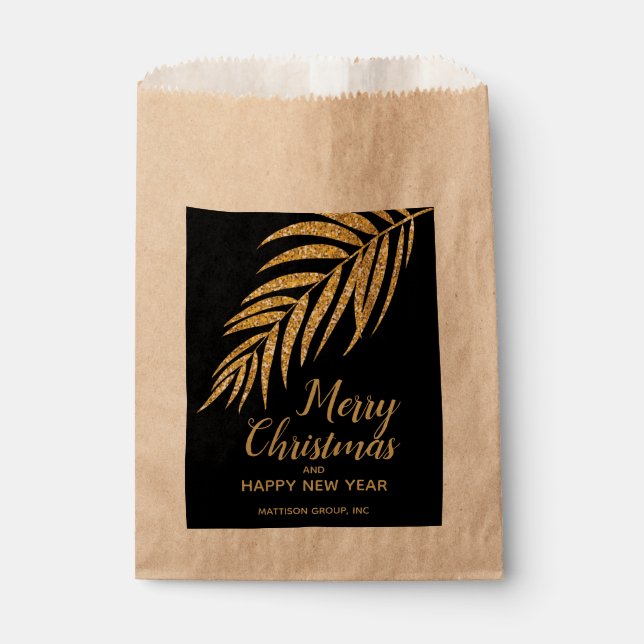 Elegant Gold Glitter Palm Holiday Christmas Treat Favor Bag (Front)
