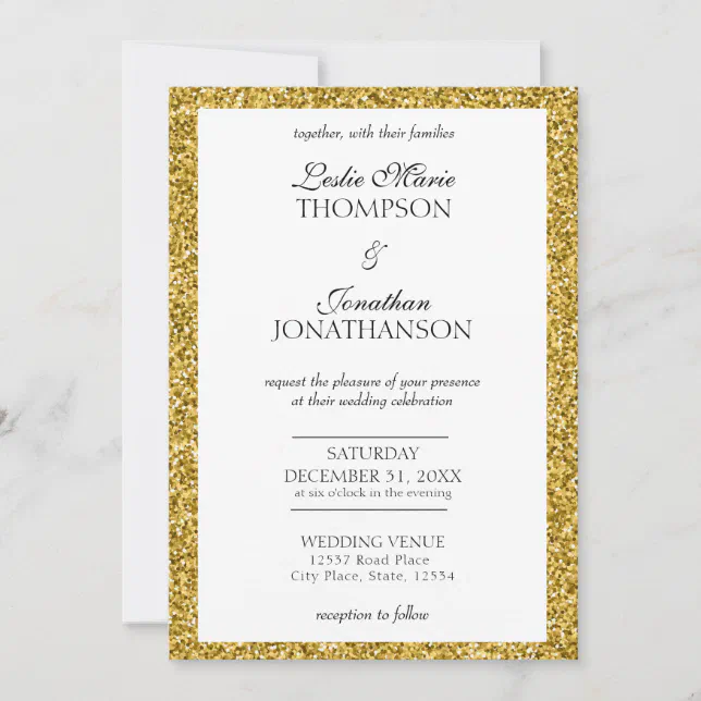 Elegant Gold Glitter Party Wedding Invitation | Zazzle