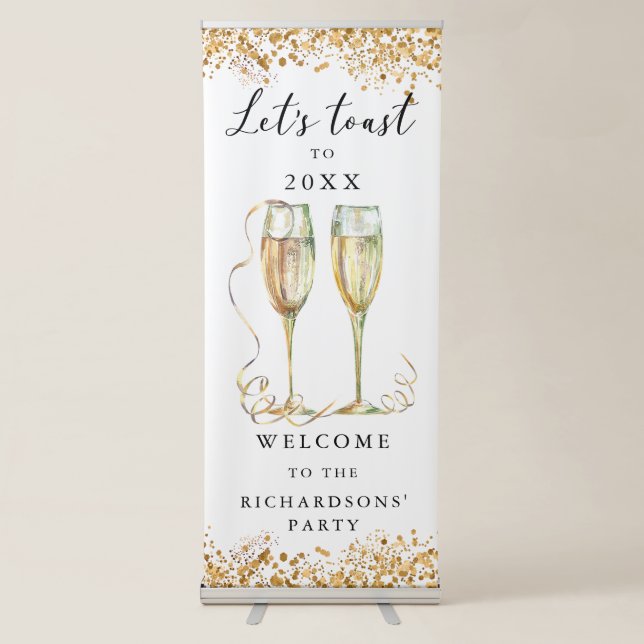 Elegant Gold Glitter Party Welcome Banner (Front)