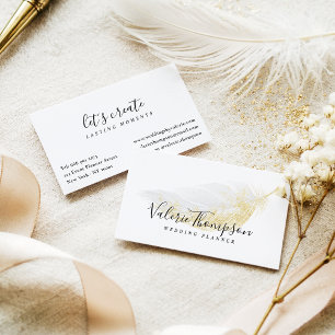 Elegant gold glitter pastel gray feather modern business card