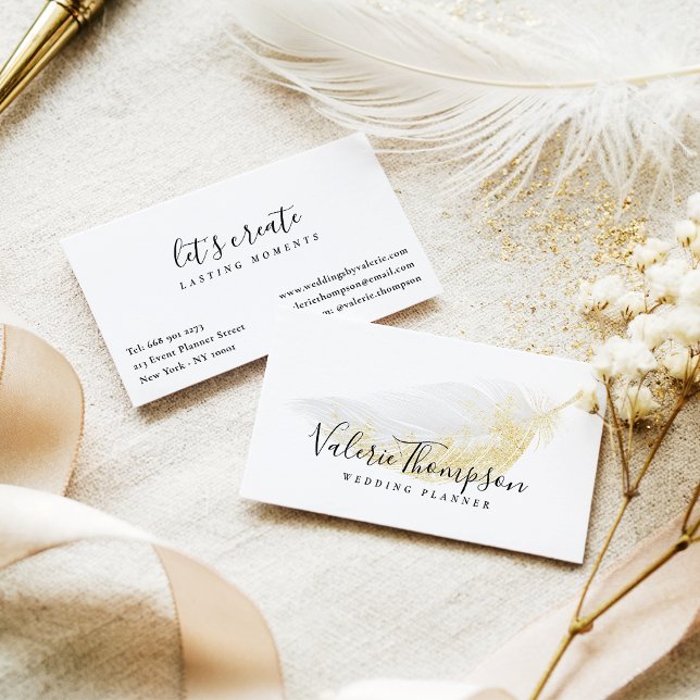 Elegant gold glitter pastel gray feather modern business card (Elegant gold glitter pastel gray feather modern)