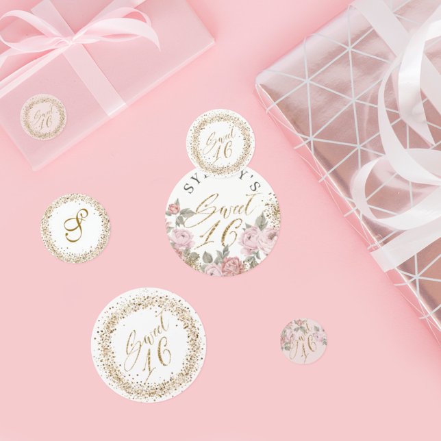 Elegant Gold Glitter Peony Florals Sweet 16 Confetti (Creator Uploaded)