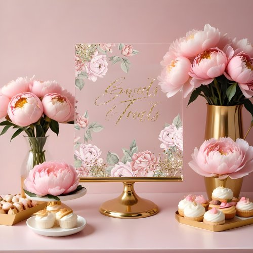 Elegant Gold Glitter Peony Florals Sweets  Treats Acrylic Sign
