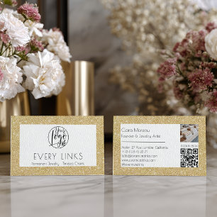Elegant Gold Glitter Permanent Jewelry QR Code Business Card