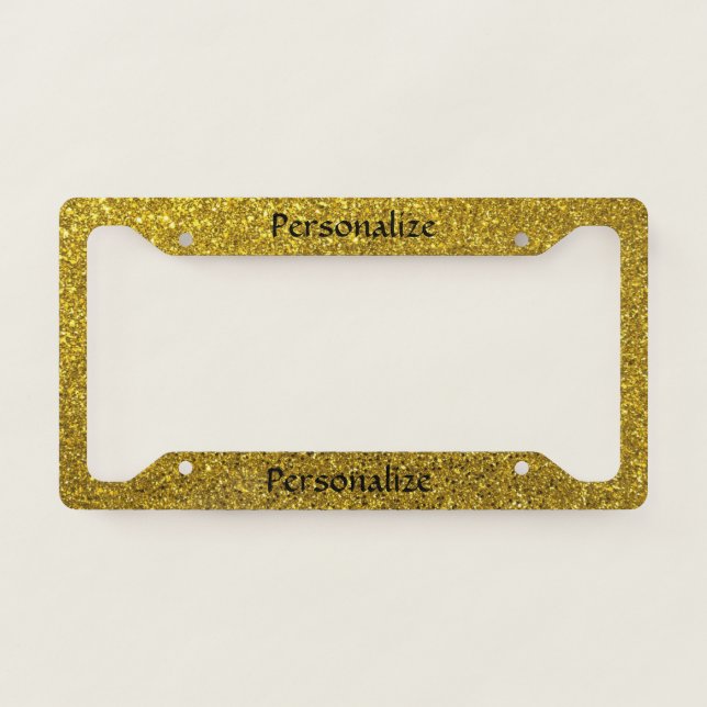 Elegant Gold Glitter Personalize License Plate Frame (Front)