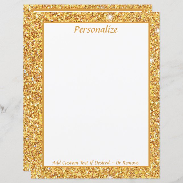 Elegant Gold Glitter Personalize Stationery Paper (Front/Back)