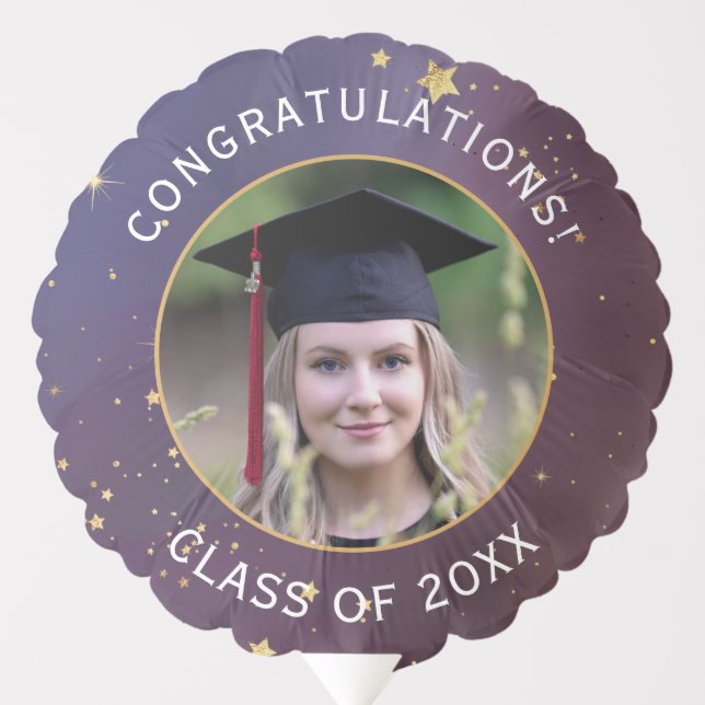 Elegant Gold Glitter Personalized Photo Graduation Balloon (Front)
