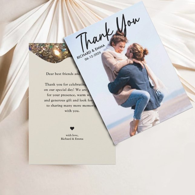 Elegant Gold Glitter | Personalized Photo Wedding  Thank You Card (Creator Uploaded)