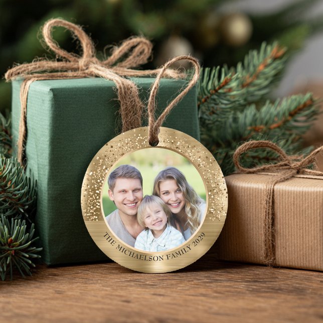 Elegant Gold Glitter Photo Metallic Christmas Ceramic Ornament (Elegant Gold Glitter Photo Metallic Christmas Ceramic Ornament
)