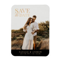 Elegant Gold Glitter Photo Save the Date Magnet