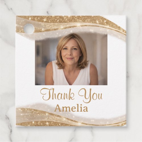 Elegant Gold Glitter Photo Thank You Birthday