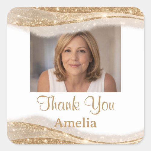 Elegant Gold Glitter Photo Thank You Birthday
