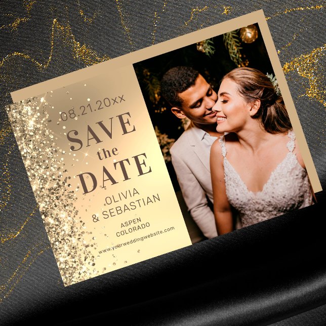 Elegant Gold Glitter Photo Wedding Save The Date (Creator Uploaded)