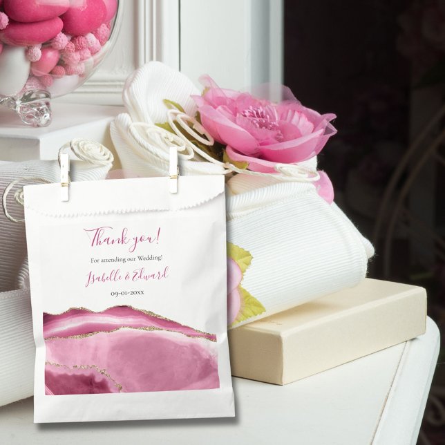 Elegant Gold Glitter & Pink Agate Stone Wedding  Favor Bag (Creator Uploaded)