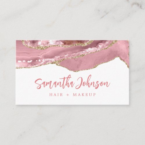 Elegant Gold Glitter Pink Marble Agate Watercolor Business Card