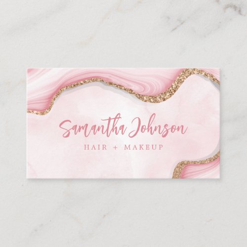 Elegant Gold Glitter Pink Marble Swirl Watercolor Business Card