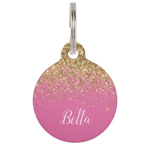 Elegant Gold Glitter Pink Personalized Pet ID Tag