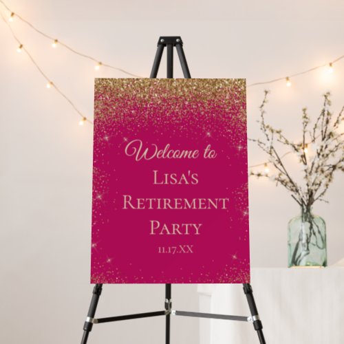 Elegant Gold Glitter Pink Retirement Welcome Foam Board