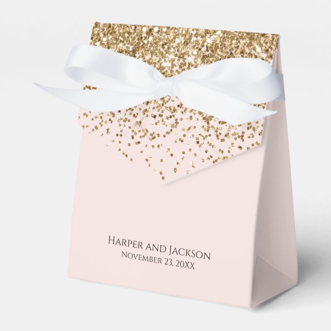 Elegant Gold Glitter Pink Wedding Favor Box (Front Side)
