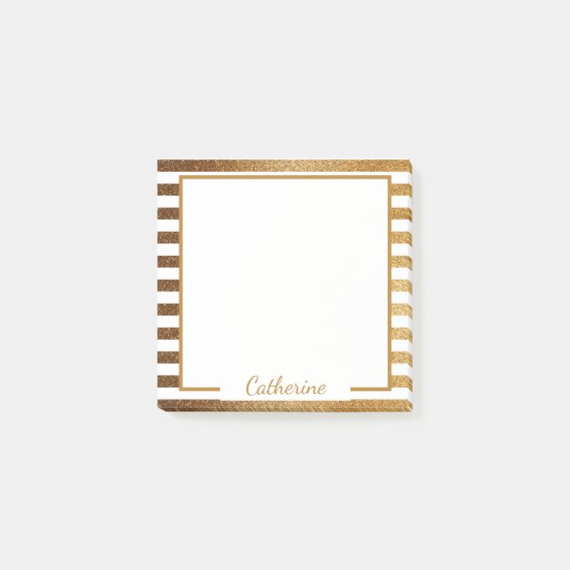 Elegant Gold Glitter Pinstripes Chic Trendy Post-it Notes (Front)