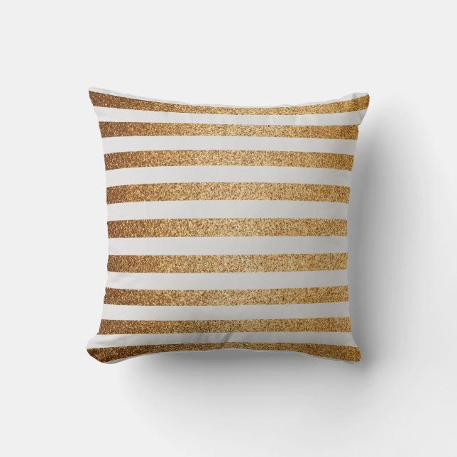 Elegant Gold Glitter Pinstripes Stripe Pattern Throw Pillow (Front)