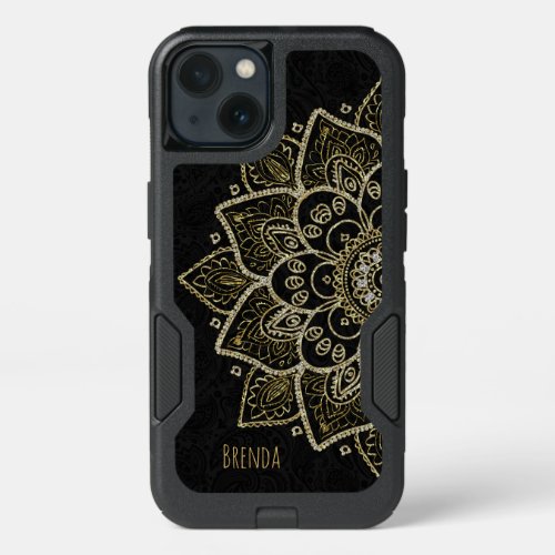 Elegant Gold Glitter Print Mandala  Monogram iPhone 13 Case