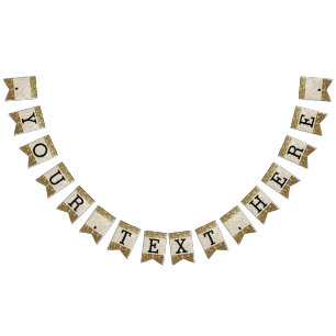 Elegant Gold Glitter Printed Wedding Bunting Flags