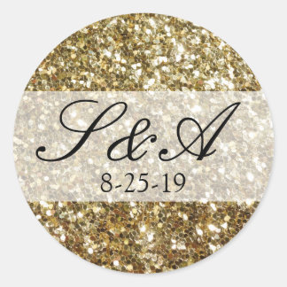 Elegant Gold Glitter Printed Wedding Classic Round Sticker