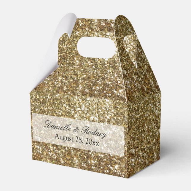 Elegant Gold Glitter Printed Wedding Favor Boxes (Front Side)