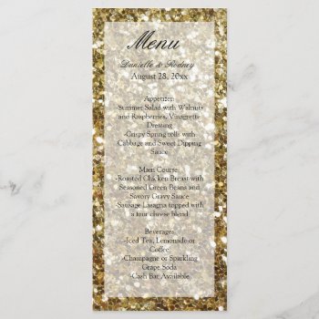 Elegant Gold Glitter Printed Wedding Menu by CustomInvites at Zazzle